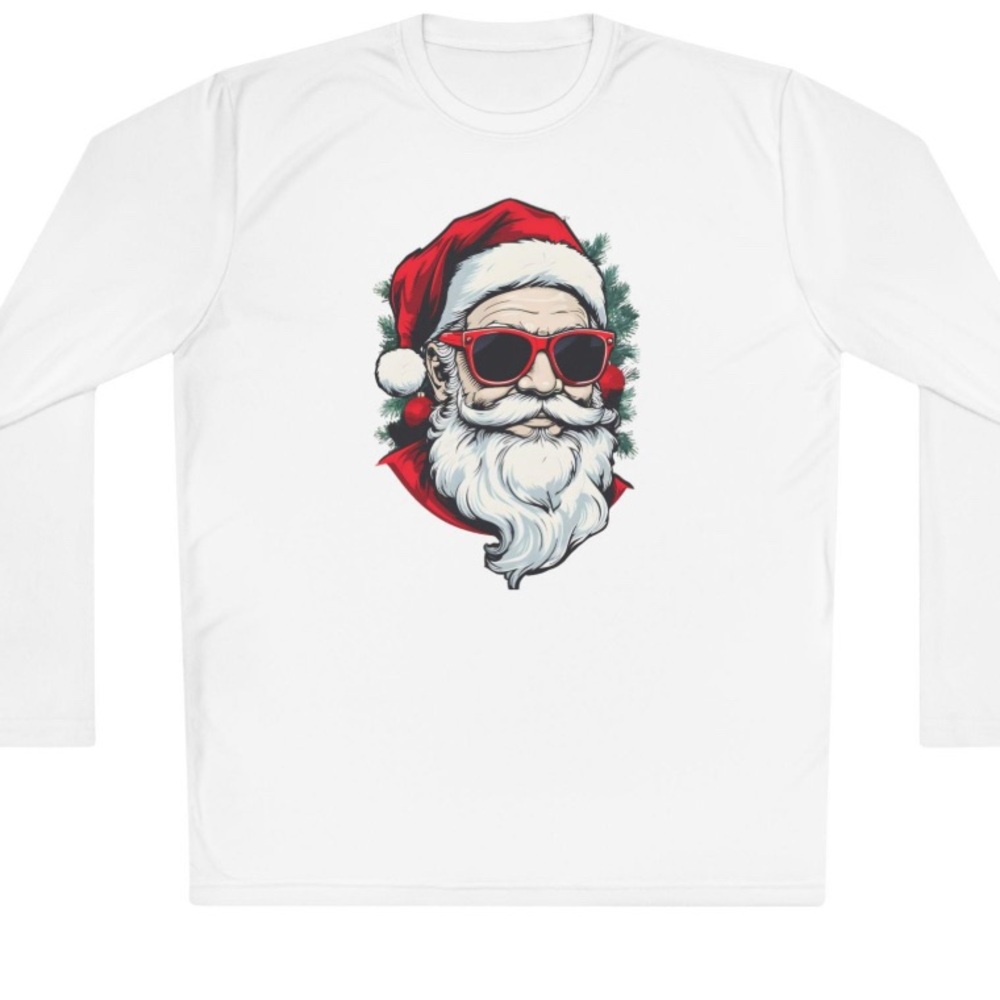 White Long Sleeve Shirt with Santa Graphic